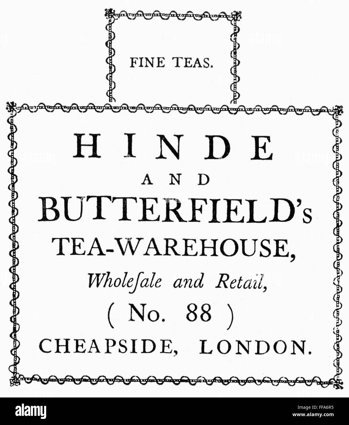 TEA DEALER'S LABEL, 1780. /nLetterpress label used by a London, England, tea dealer, c1780. Stock Photo