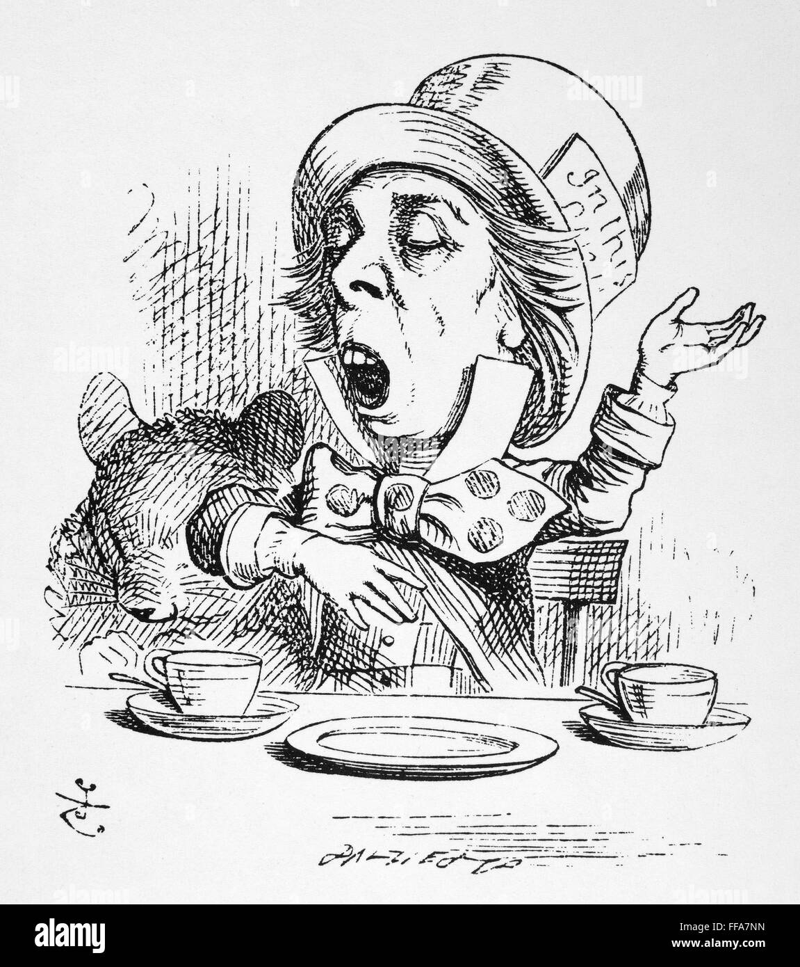 CARROLL: ALICE, 1865. /nThe Mad Tea Party. Illustration by John Tenniel from the first edition of Lewis Carroll's 'Alice's Adventures in Wonderland,' 1865. Stock Photo