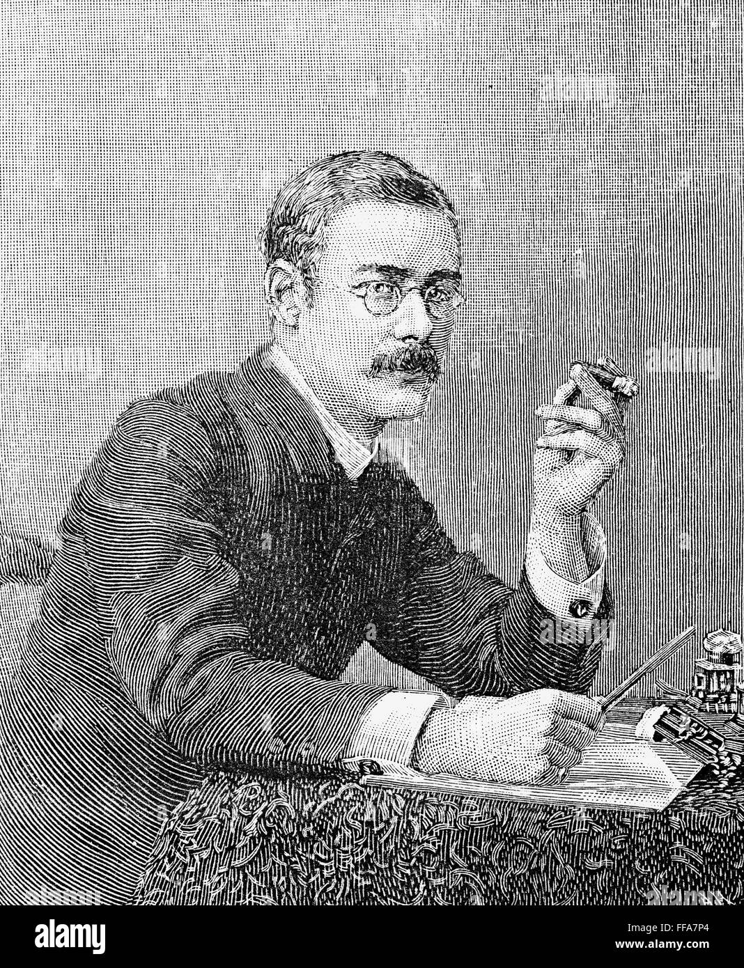 RUDYARD KIPLING (18651936). /nEnglish writer. Wood engraving, 1890