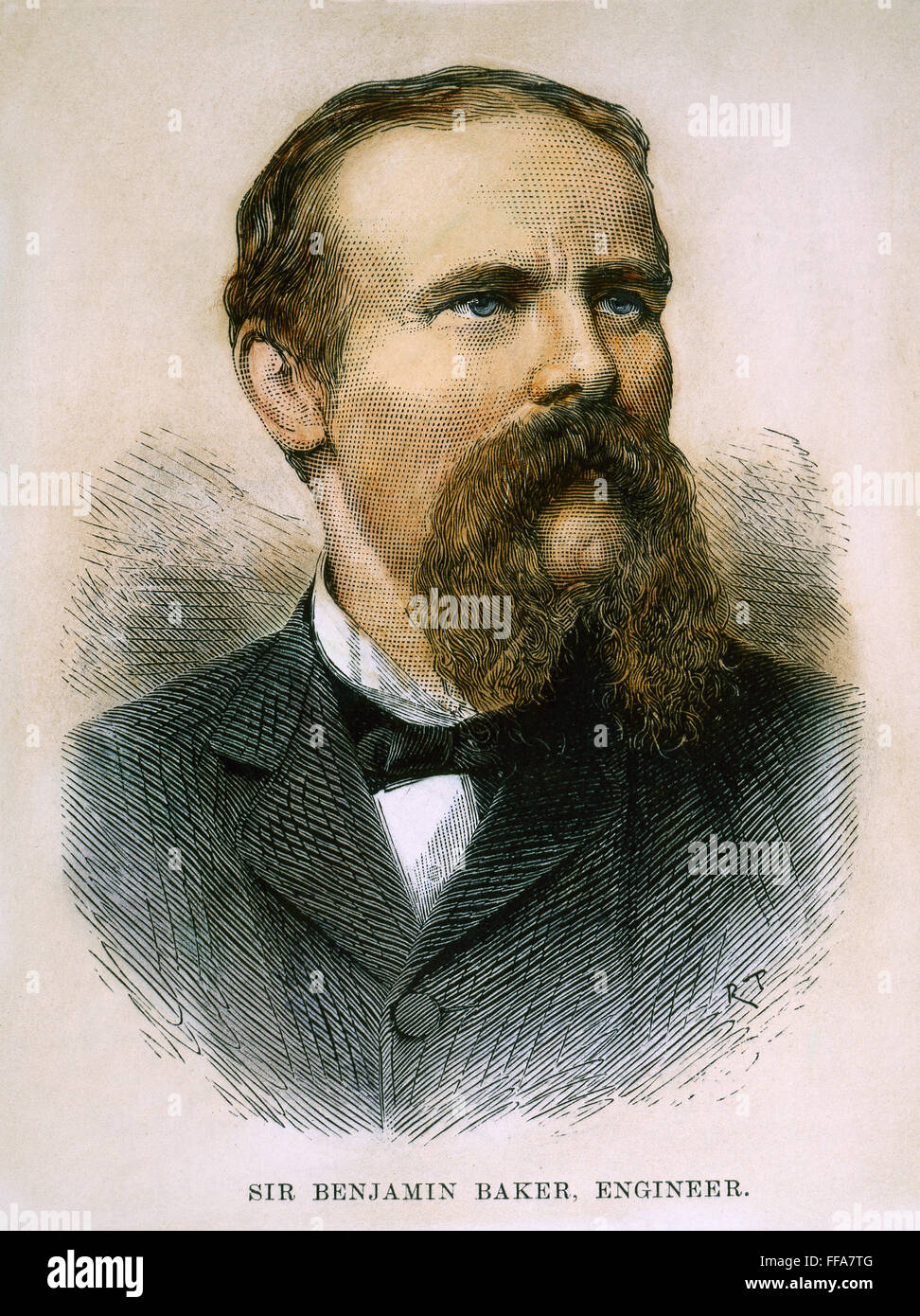 SIR BENJAMIN BAKER /n(1840-1907). English civil engineer: line engraving, 1890. Stock Photo