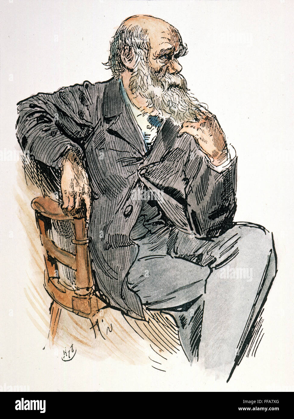 CHARLES DARWIN (1809-1882). /nEnglish naturalist: drawing by Harry Furniss. Stock Photo