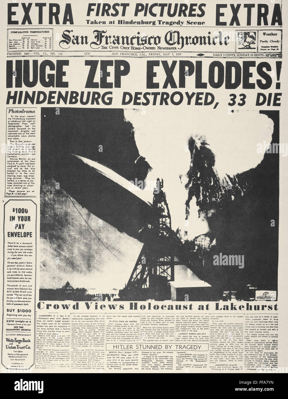 HINDENBURG EXPLODES, 1937. /nFront page of the San Francisco Chronicle