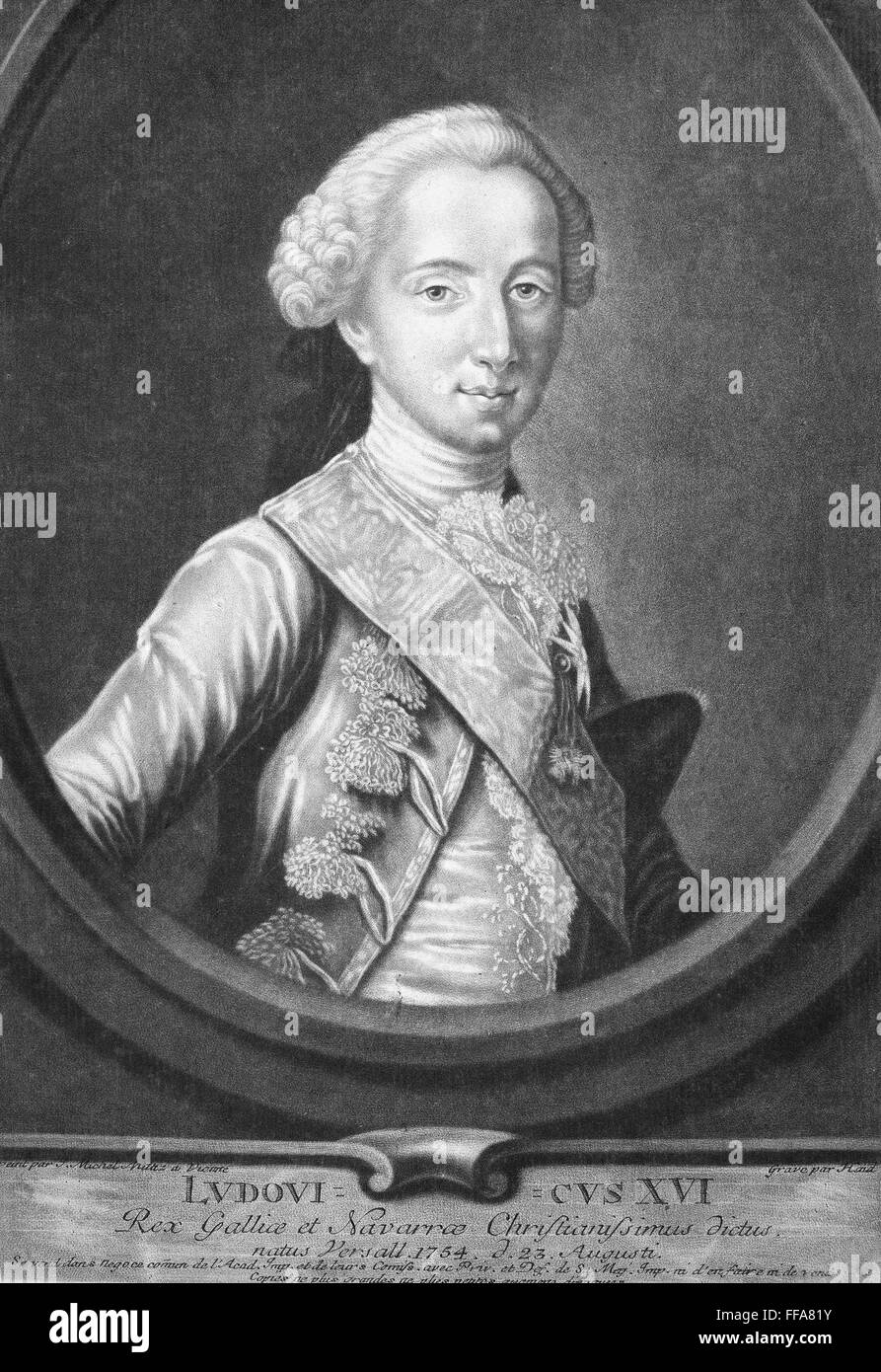 LOUIS XVI (1754-1793). /nKing of France, 1774-1792. Mezzotint, French, c1774. Stock Photo