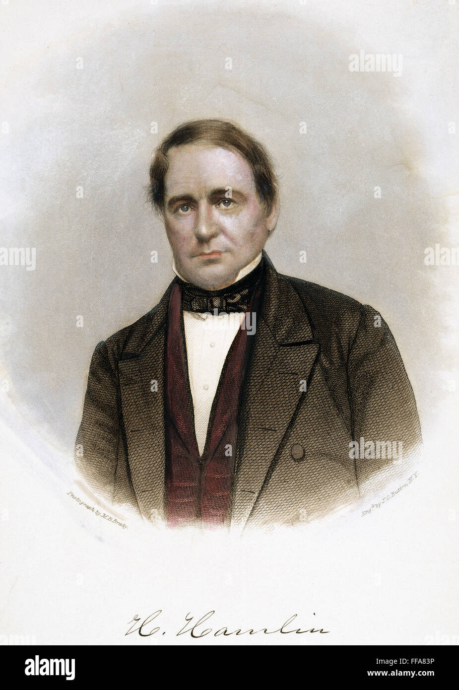 HANNIBAL HAMLIN (1809-1891). /nAmerican politician. Colored steel engraving after a daguerreotype by Mathew Brady, 19th century. Stock Photo