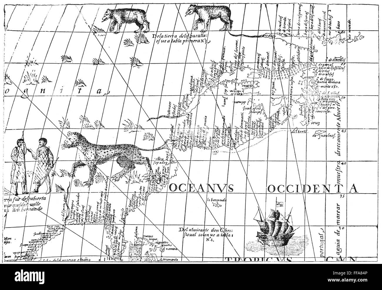 CABOT: NEW WORLD MAP, 1544. /nDetail from Sebastian Cabot's 1544 map of the New World. Stock Photo