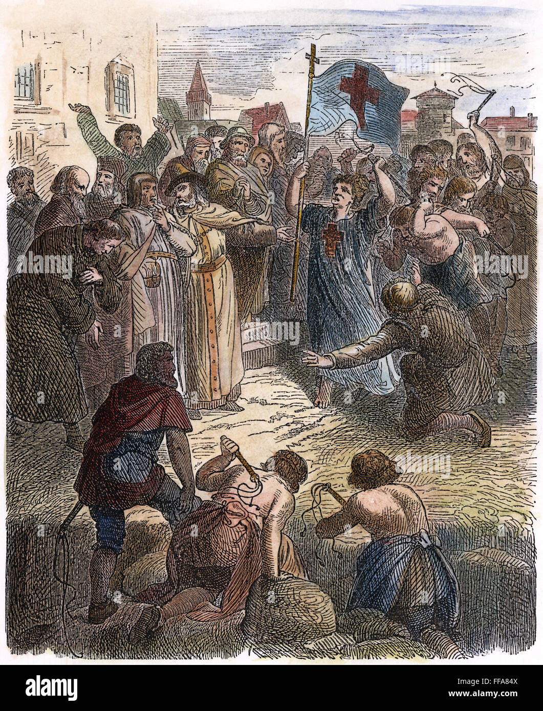 FLAGELLANTS: MIDDLE AGES. /nLine engraving, German, 19th century. Stock Photo
