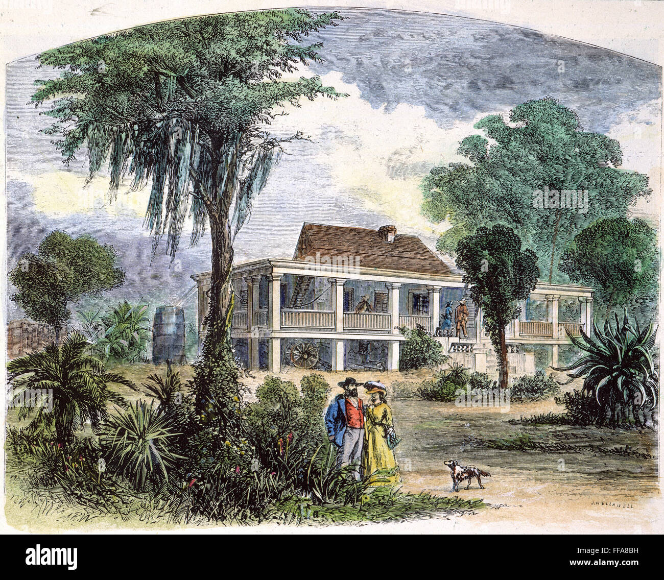 SOUTHERN PLANTATION 19th C. /nA plantation in the American South: engraving, mid-19th century. Stock Photo