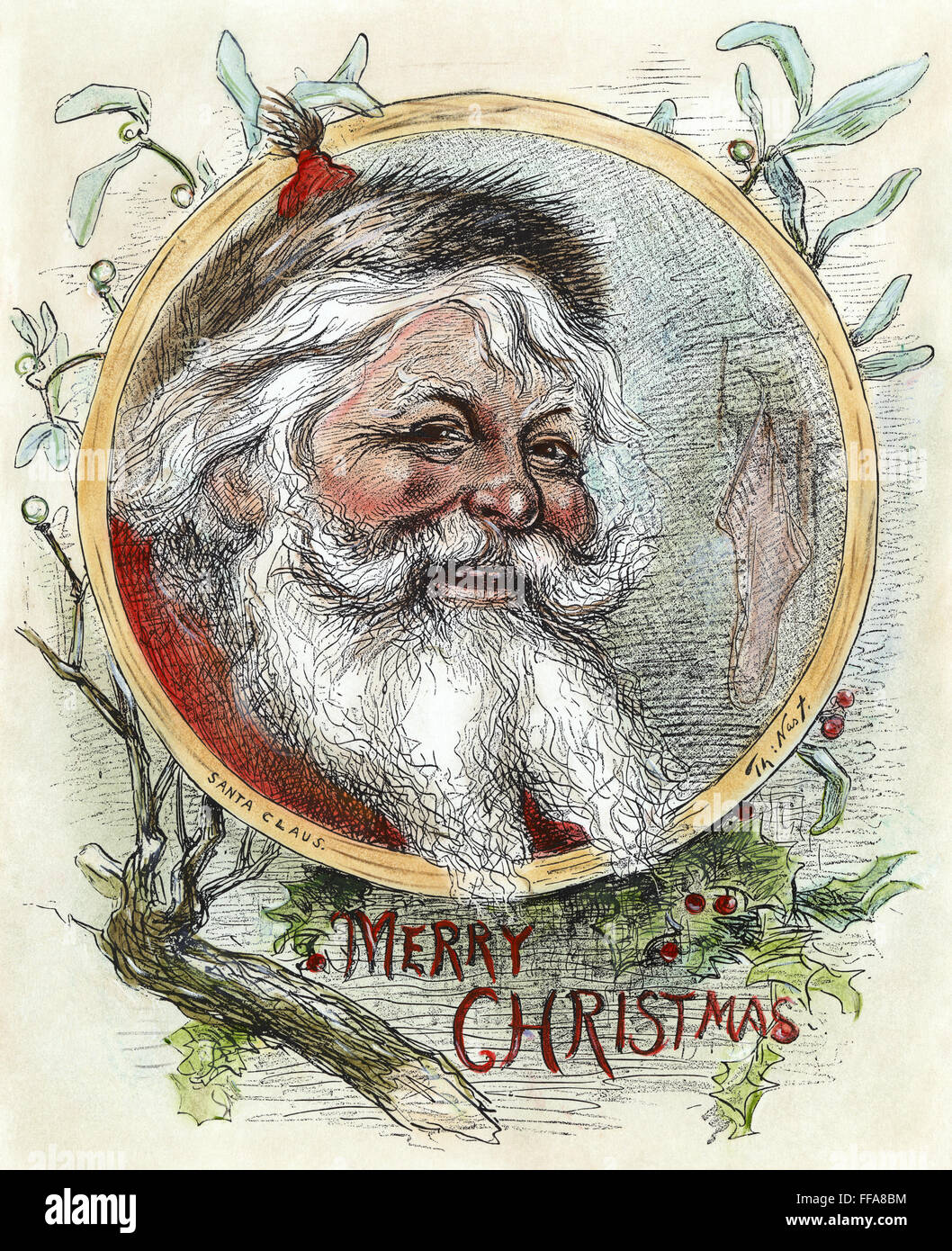 THOMAS NAST: SANTA CLAUS. /n'Merry Christmas.' Color, wood engraving after Thomas Nast. Stock Photo
