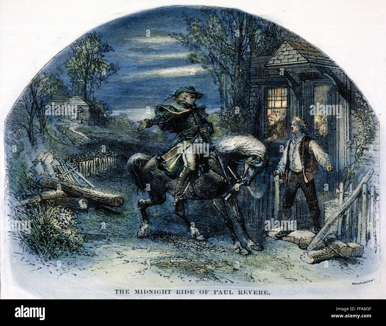 PAUL REVERE'S RIDE, 1775. /nFrom Boston to Lexington on April 18, 1775: colored engraving, 19th century. Stock Photo