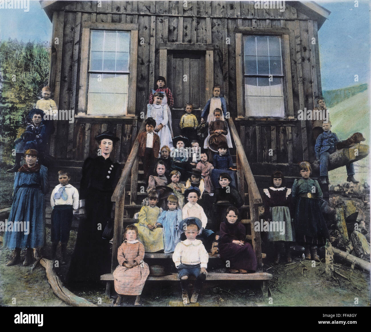 SCHOOLMISTRESS, 1893. /nMiss Blanche Lamont with her school in Hecla
