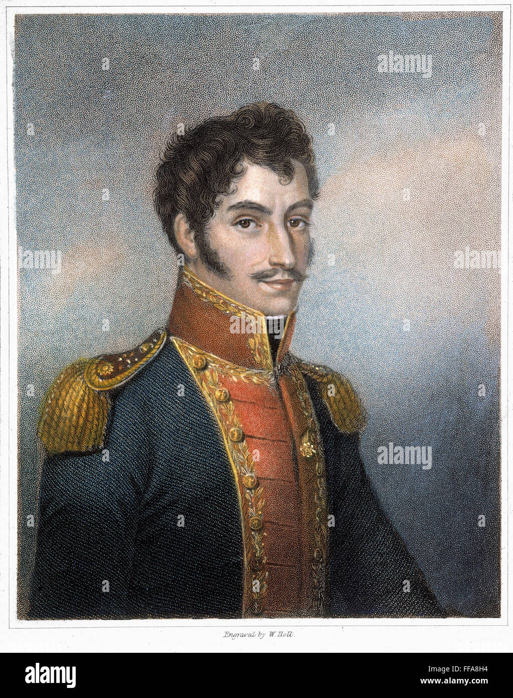 SIMON BOLIVAR (1783-1830). /nSouth American statesman, soldier, and revolutionary leader. Contemporary English stipple engraving. Stock Photo