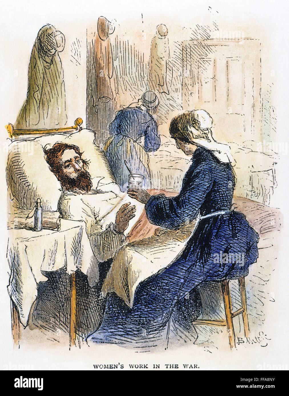 UNION ARMY HOSPITAL. /nScene in a Union Army hospital during the American Civil War: contemporary colored engraving. Stock Photo