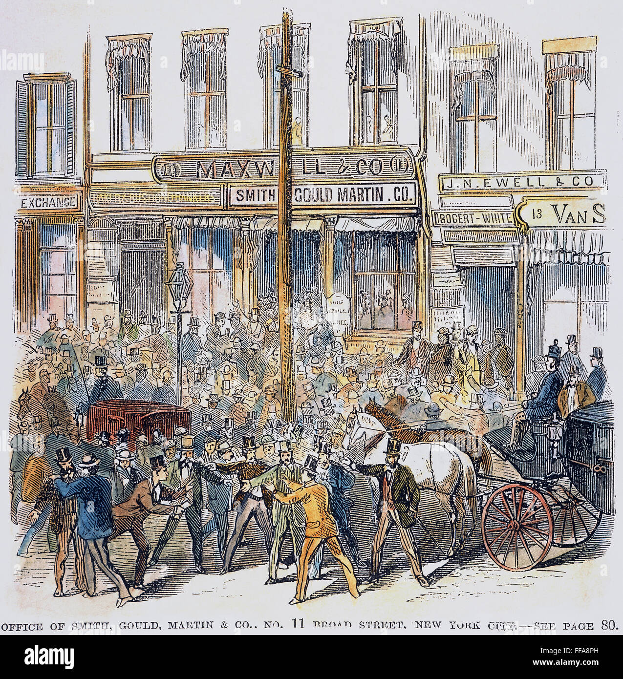 BLACK FRIDAY, 1869. /nThe scene at Broad Street in New York City on 'Black Friday,' the Gold Panic of September 24, 1869. Contemporary American engraving. Stock Photo