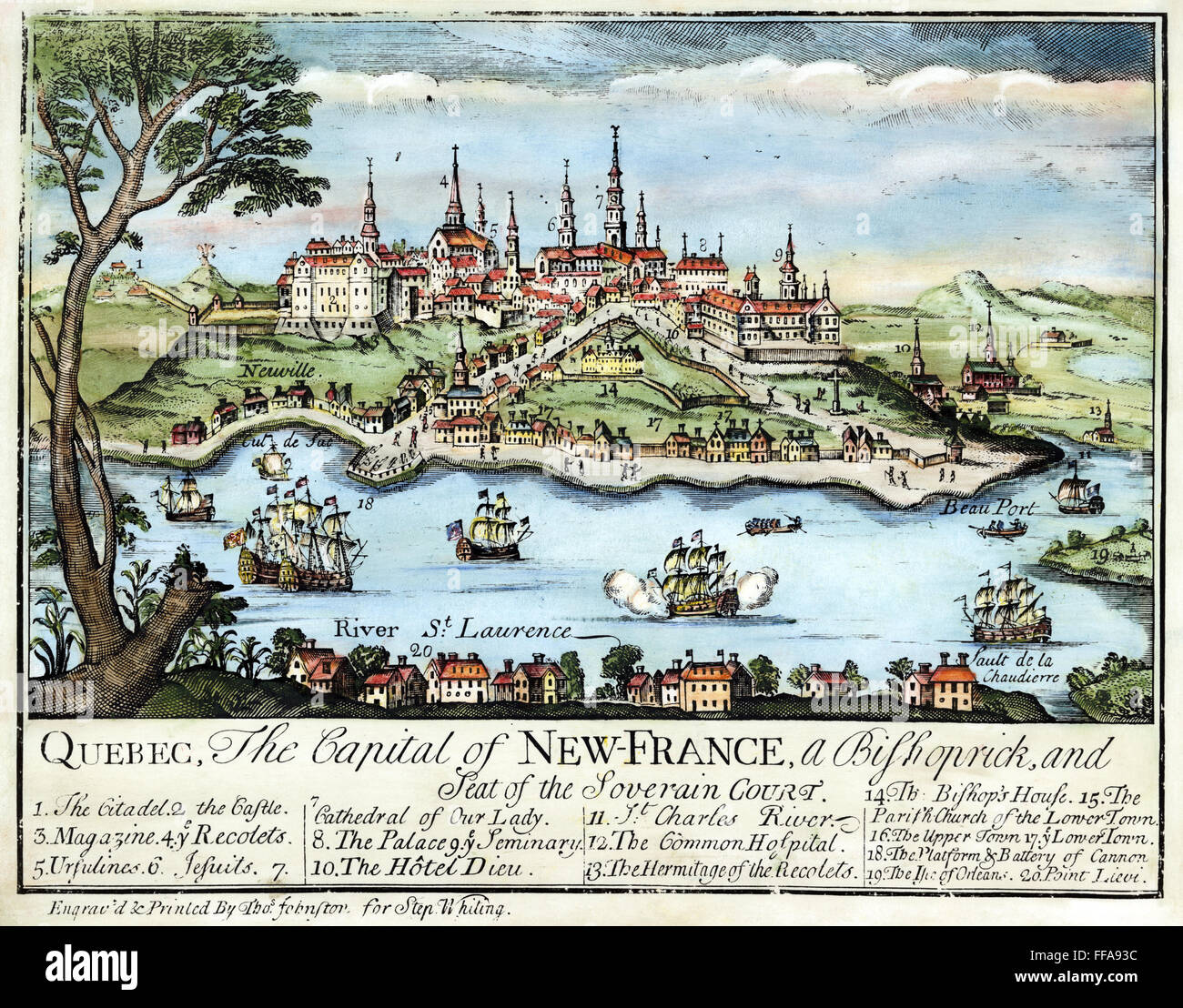 QUEBEC, NEW FRANCE./nThe earliest American engraved view of Quebec, 1758. Stock Photo