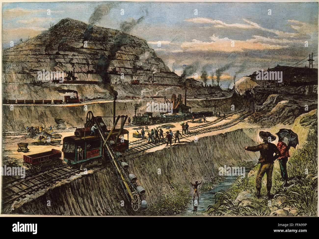 PANAMA: CULEBRA CUT, 1910. /nExcavating the Gaillard (Culebra) Cut for the Panama Canal, c1910: contemporary engraving. Stock Photo