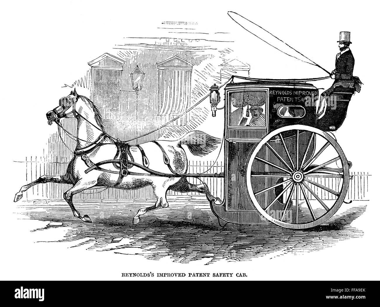 HANSOM CAB, 1846. /nReynolds' improved patent safety cab, a twowheeled