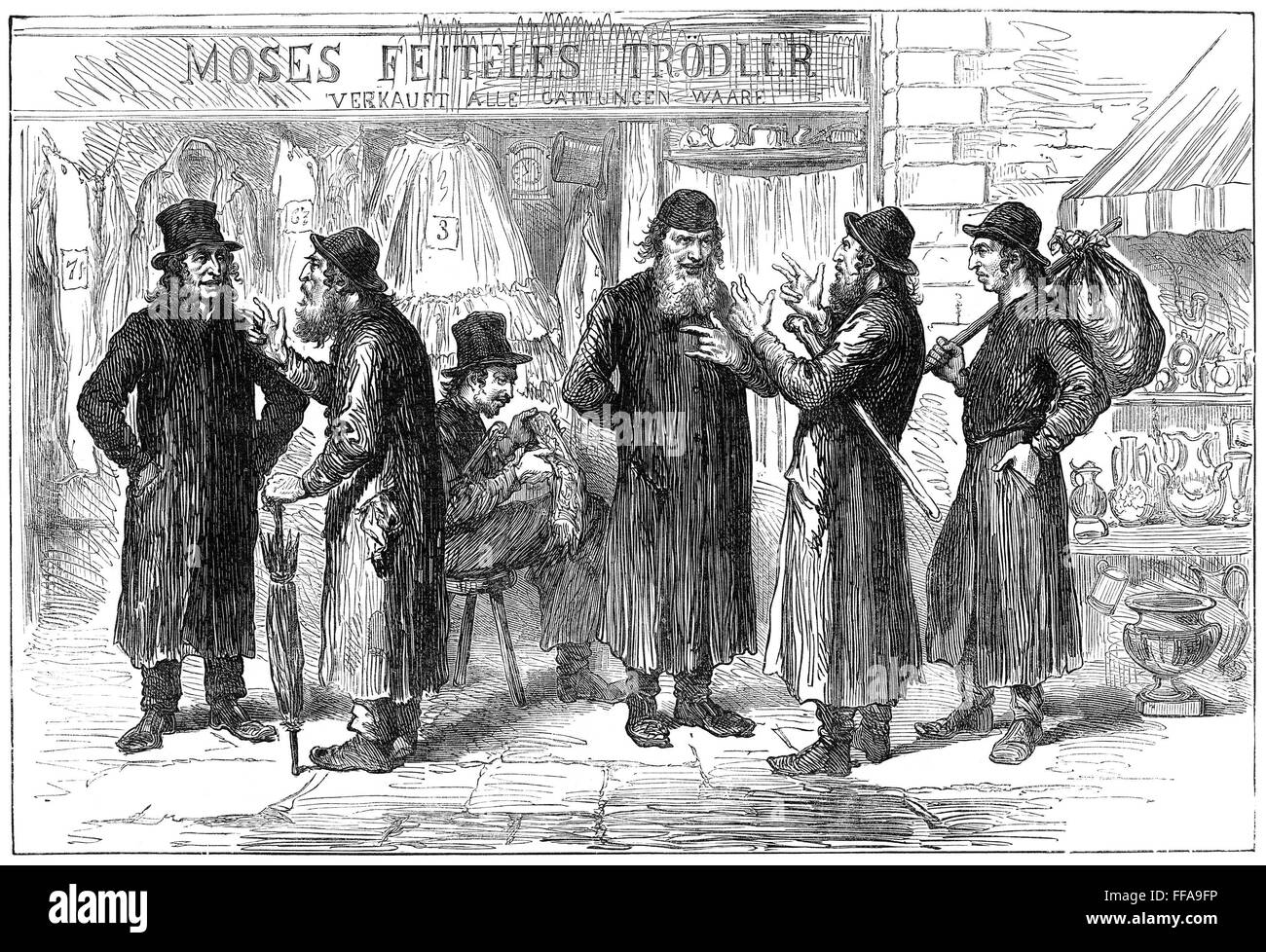 VIENNA: POLISH JEWS, 1873. /nIn the ghetto of Vienna, Austria. Wood engraving, English, 1873. Stock Photo
