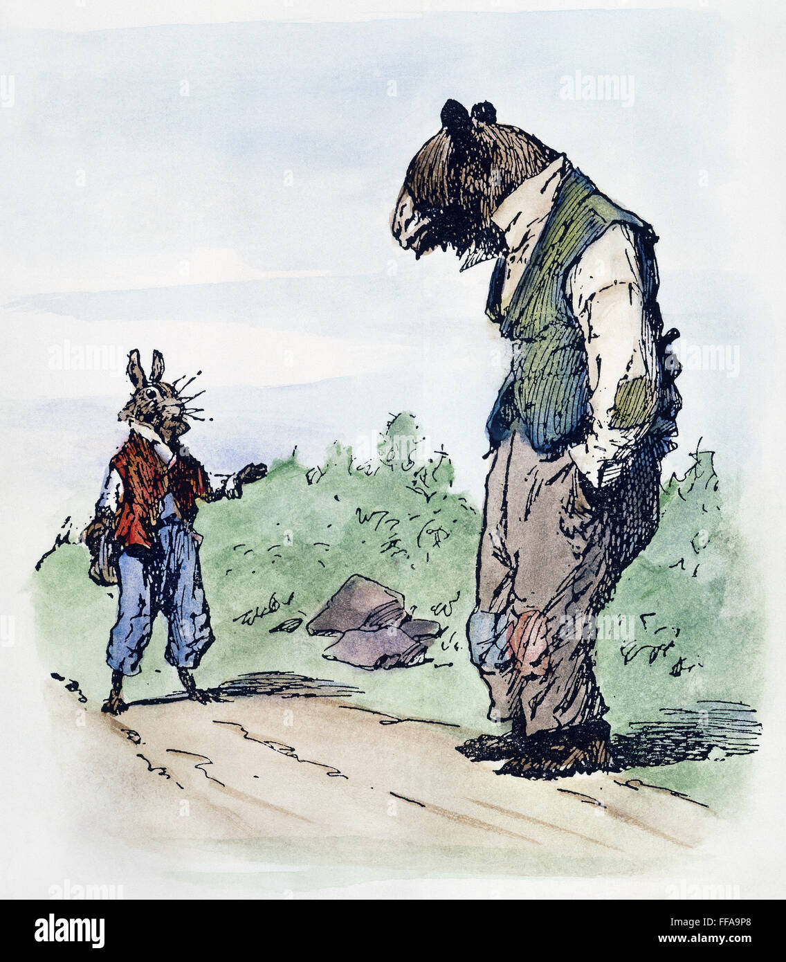 HARRIS: UNCLE REMUS, 1895. /nBrer Rabbit and Brer Bear. Pen-and-ink drawing by Arthur Burdett Frost for the second edition of the African American folktale by Joel Chandler Harris, 1895. Stock Photo