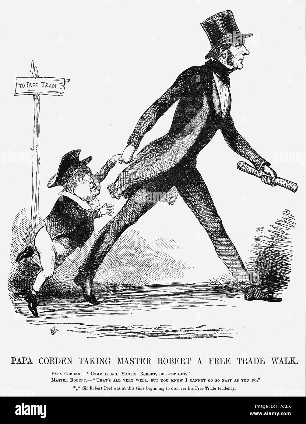 COBDEN AND PEEL: CARTOON. /n'Papa Cobden Taking Master Robert a Free ...