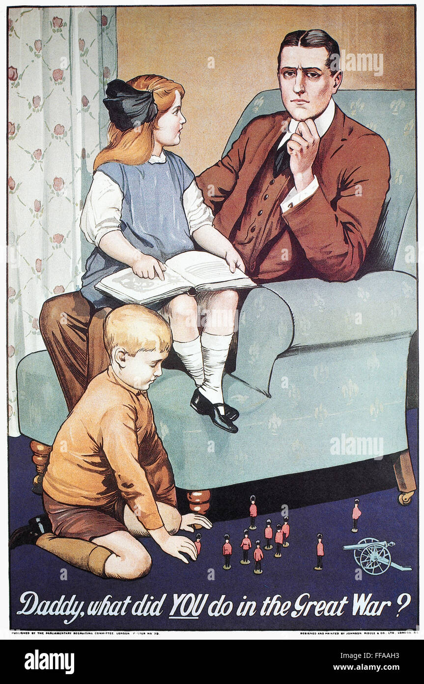 WORLD WAR I: POSTER, 1915. /n'Daddy, What Did You Do In The Great War.' British World War I poster by Savile Lumley, c1915 Stock Photo