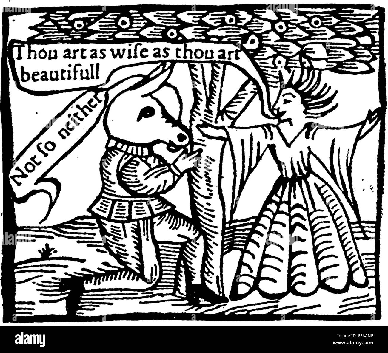 MIDSUMMER NIGHT'S DREAM. /nThe courtship of Titania and Bottom: woodcut, early 17th century. Stock Photo
