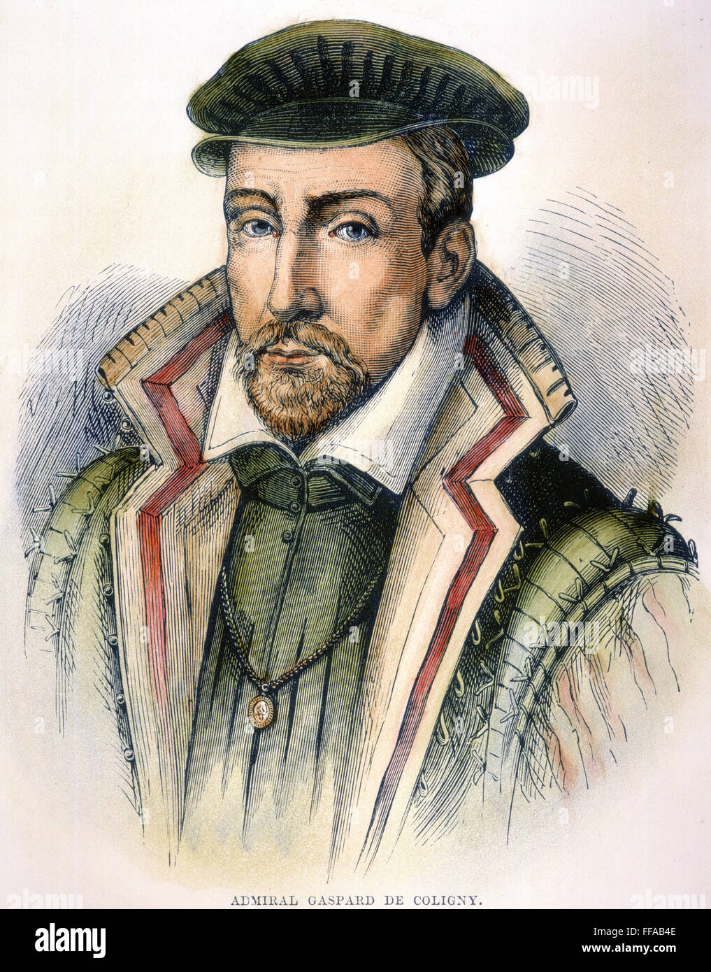 GASPARD DE COLIGNY /n(1519-72). French Protestant leader, admiral of France adviser to King Henry IV and King Charles IX. Wood engraving, 19th century. Stock Photo