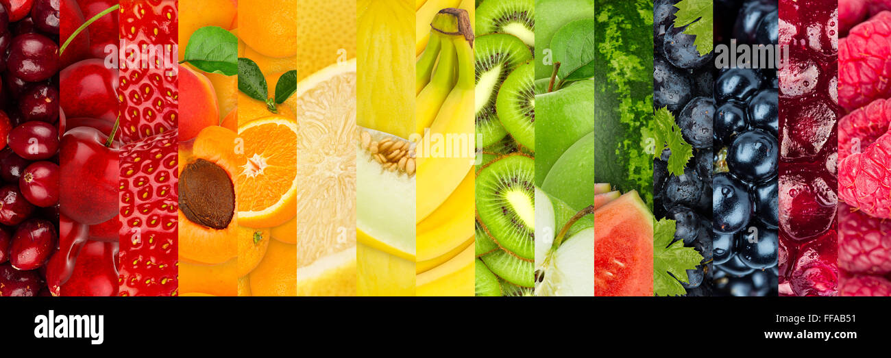 collage of colorful healthy fruits Stock Photo