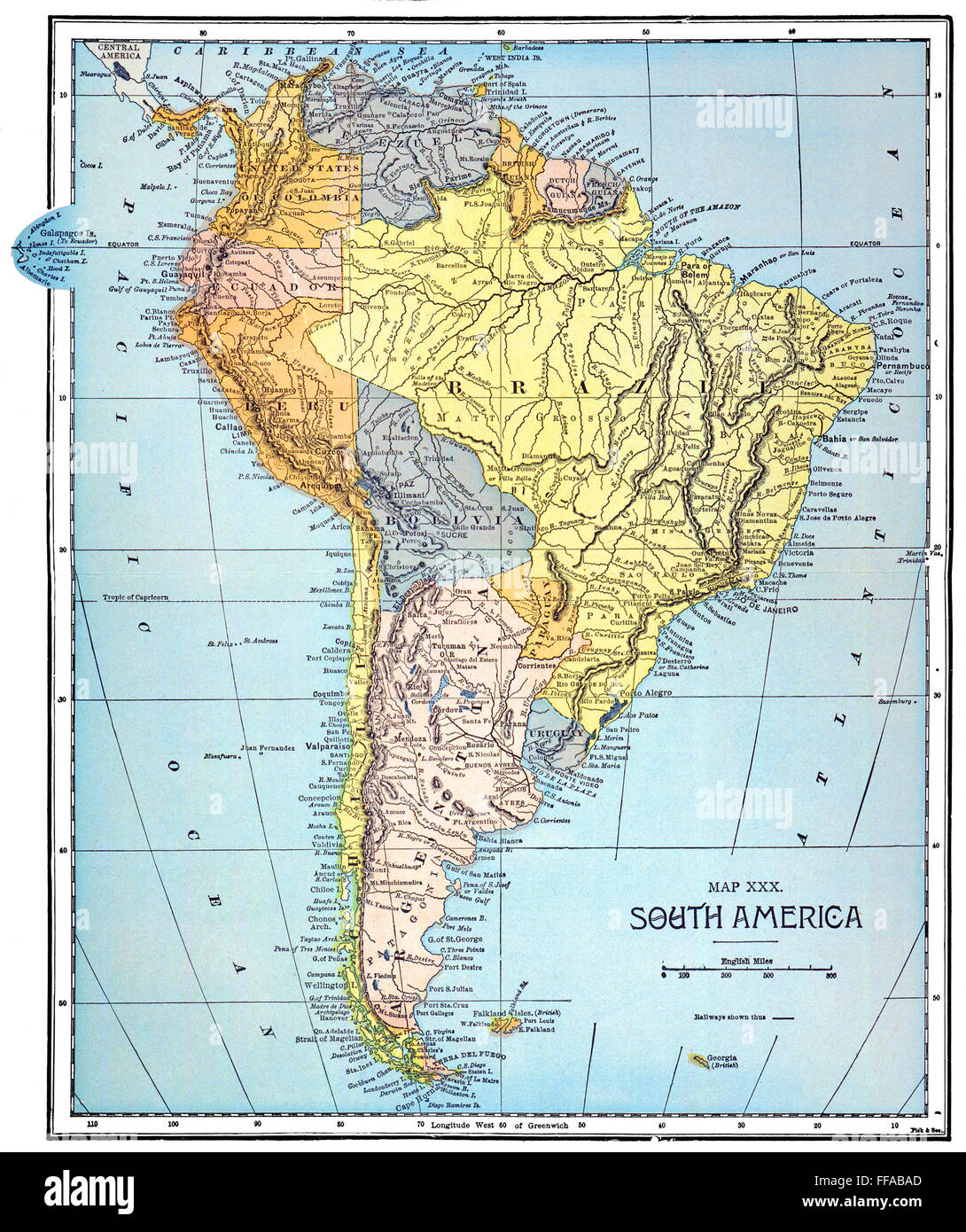 SOUTH AMERICA: MAP, c1890. /nPublished in the United States. Stock Photo