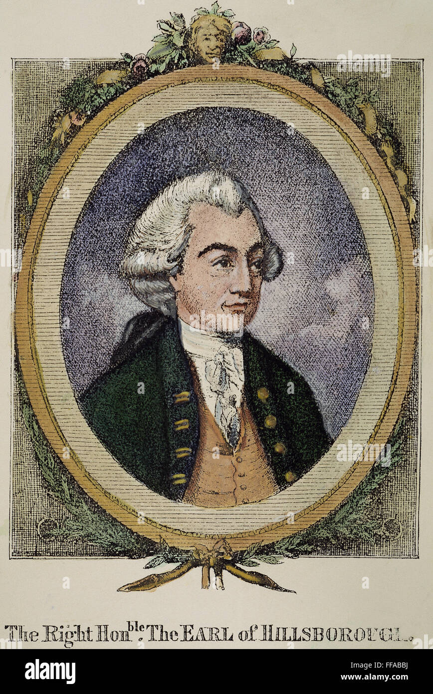 VISCOUNT OF HILLSBOROUGH. /nWills Hill (1718-1793). British politician and colonial administrator. Line engraving, English, 18th century. Stock Photo