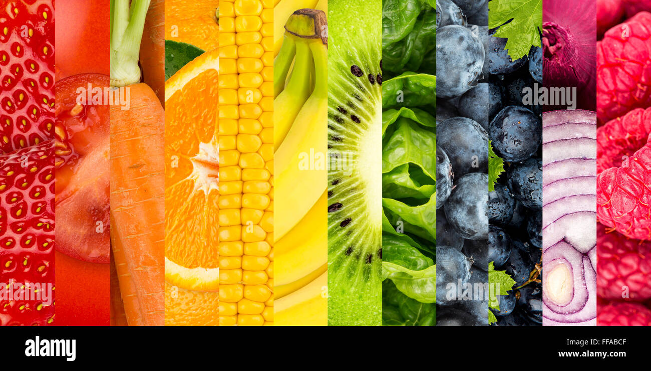 collage of colorful vegetables and fruits Stock Photo