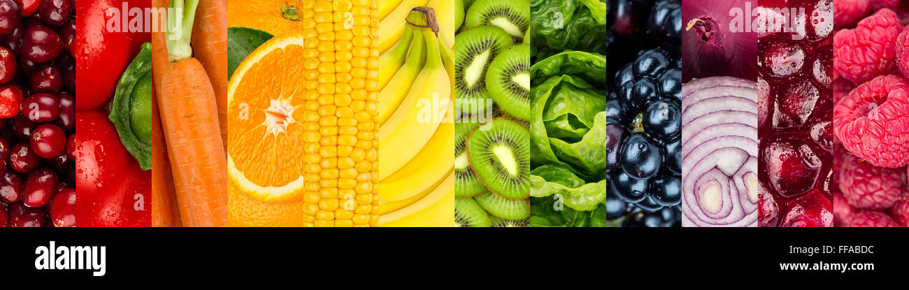 collage of colorful vegetables and fruits Stock Photo