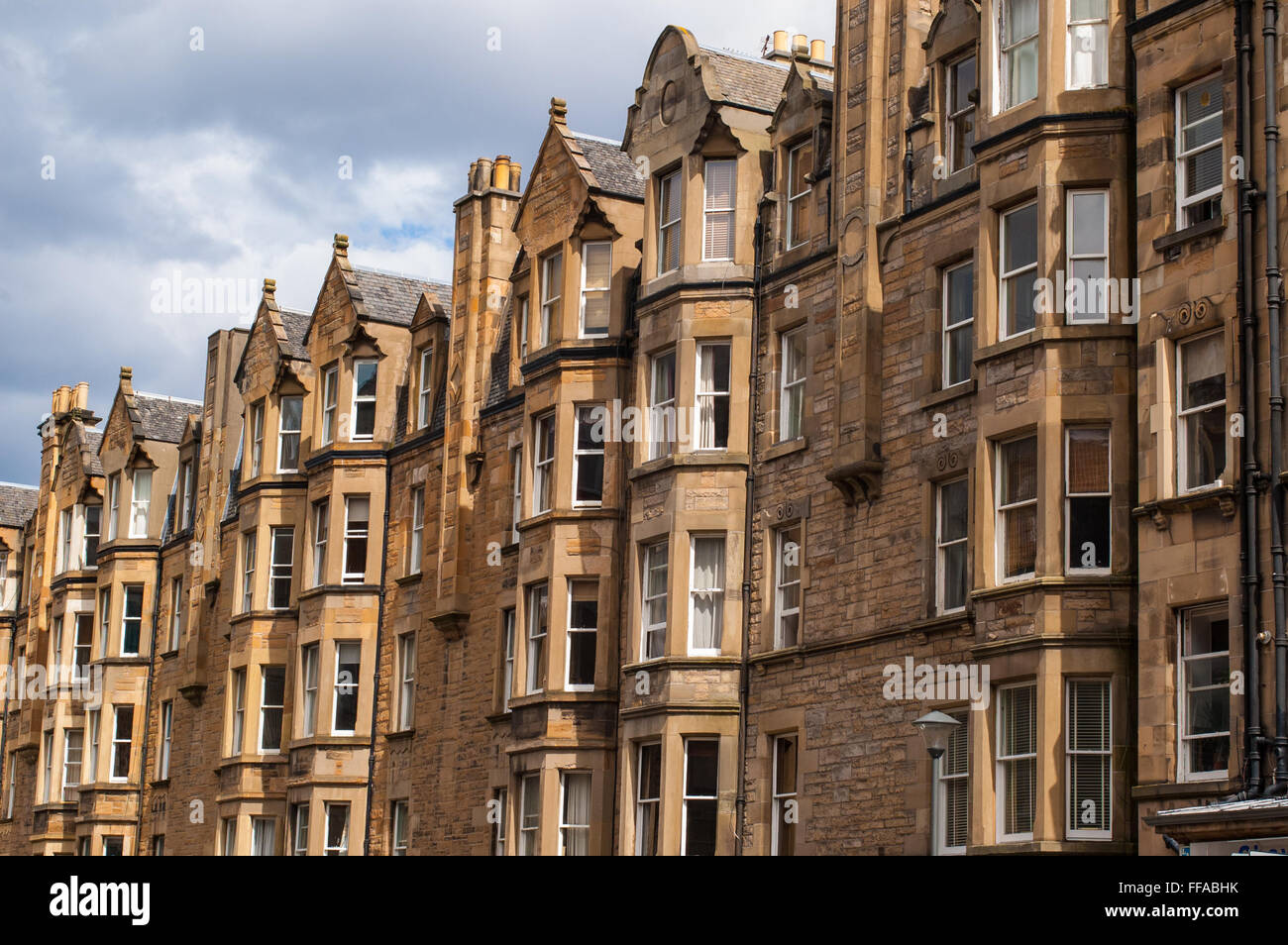 View of Victorian tenement housing in the West End of Edinburgh, Morningside. Stock Photo