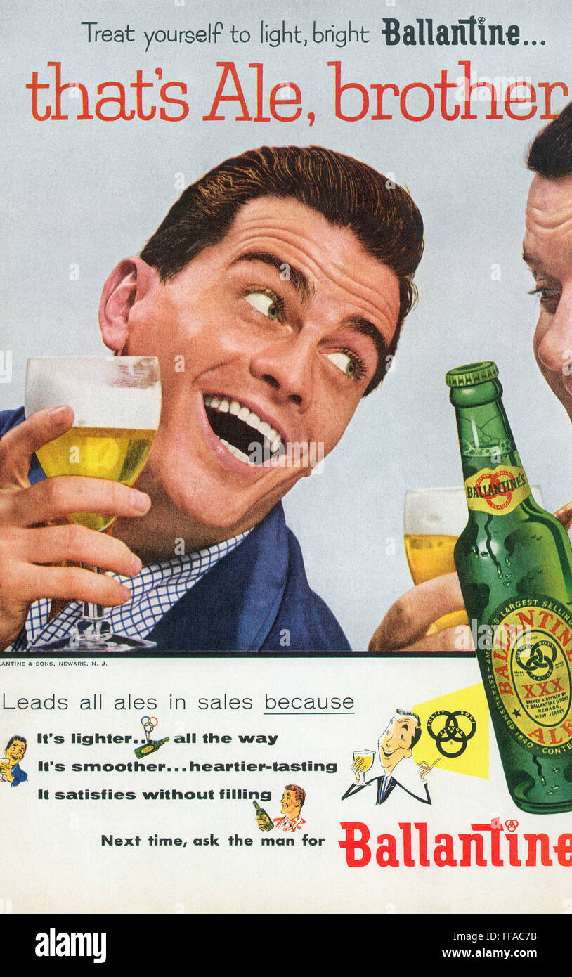 BALLANTINE ALE AD, 1955. Stock Photo