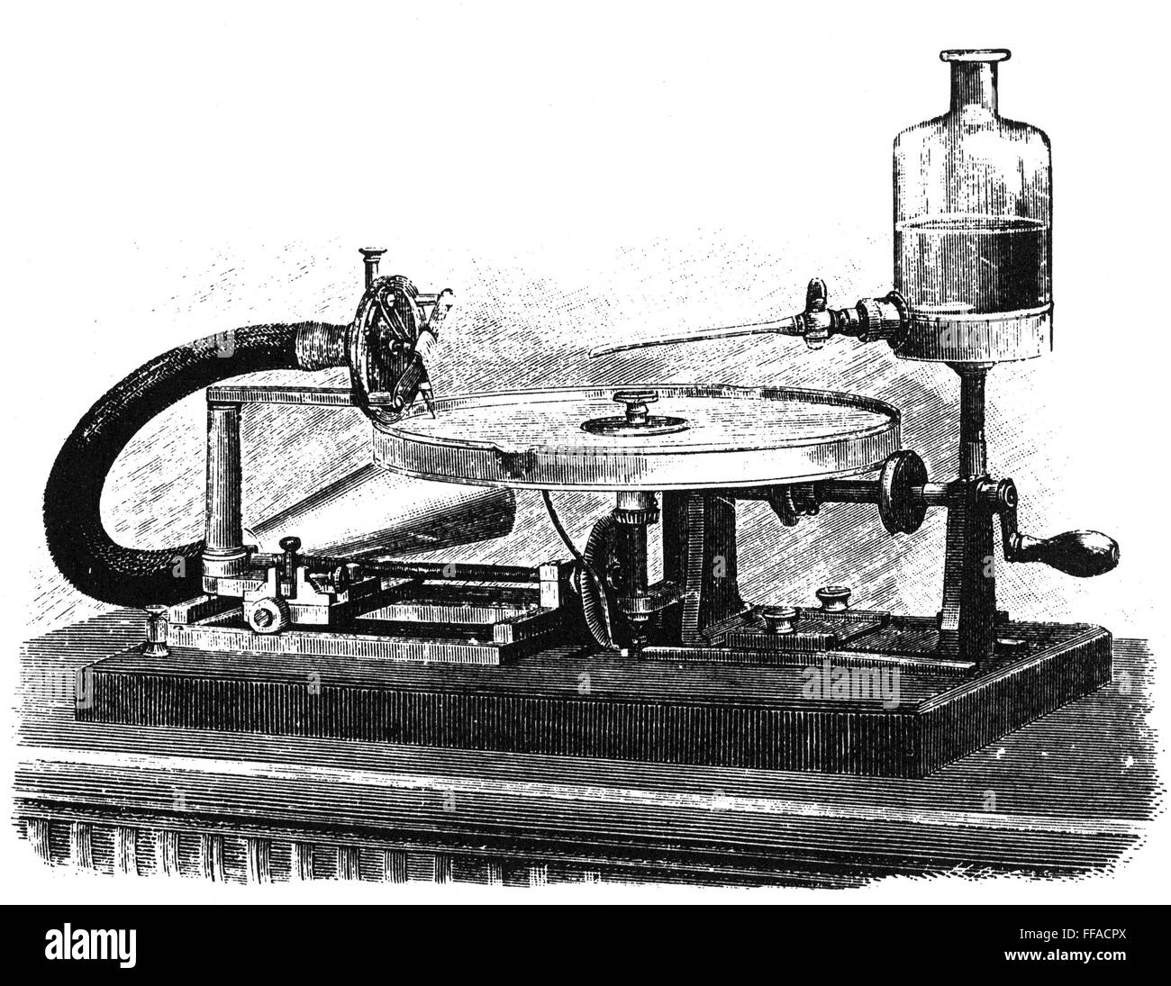 PHONOGRAPHS: GRAMOPHONE. /nInvented by Emile Berliner in 1887. Wood engraving, c1890. Stock Photo