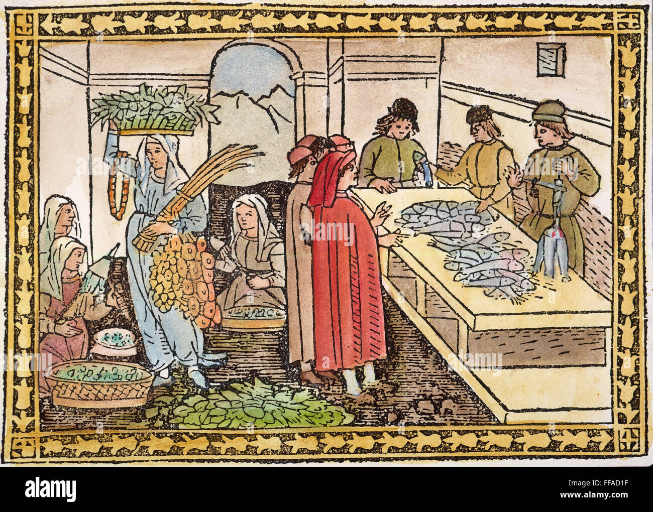 MARKET, 15th CENTURY. /nA market at Florence, Italy. Woodcut, Italian, 15th century. Stock Photo