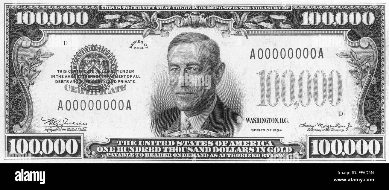 Currency 100 000 Dollar Bill Nthe Front Of A U S One Hundred Stock Photo Alamy
