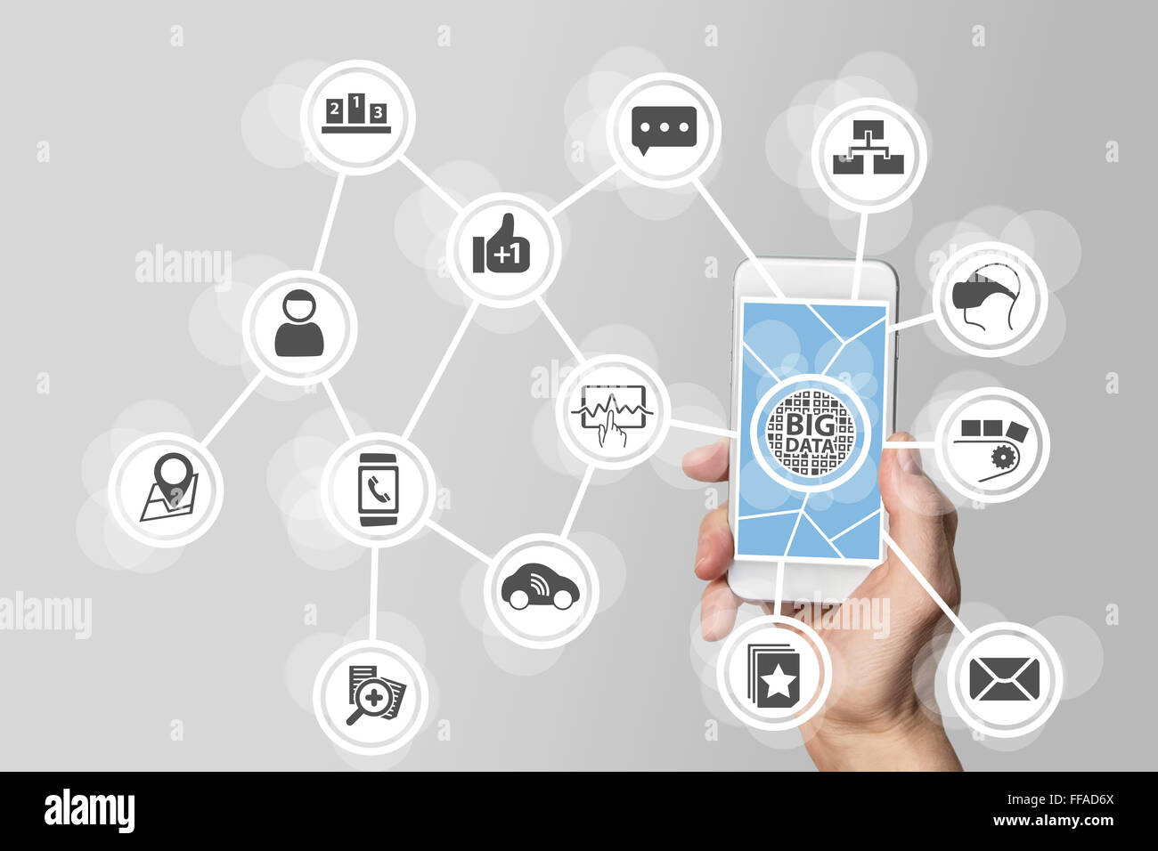 Big data concept in order to analyze large volume of data from connected mobile devices. Stock Photo