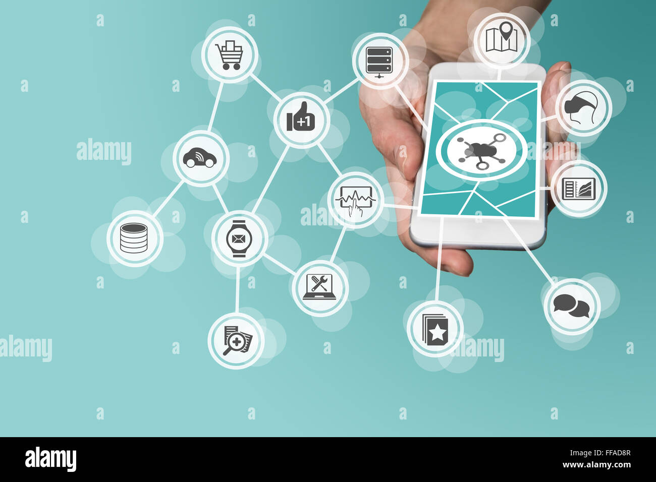 Cloud computing concept with hand holding modern smartphone Stock Photo ...