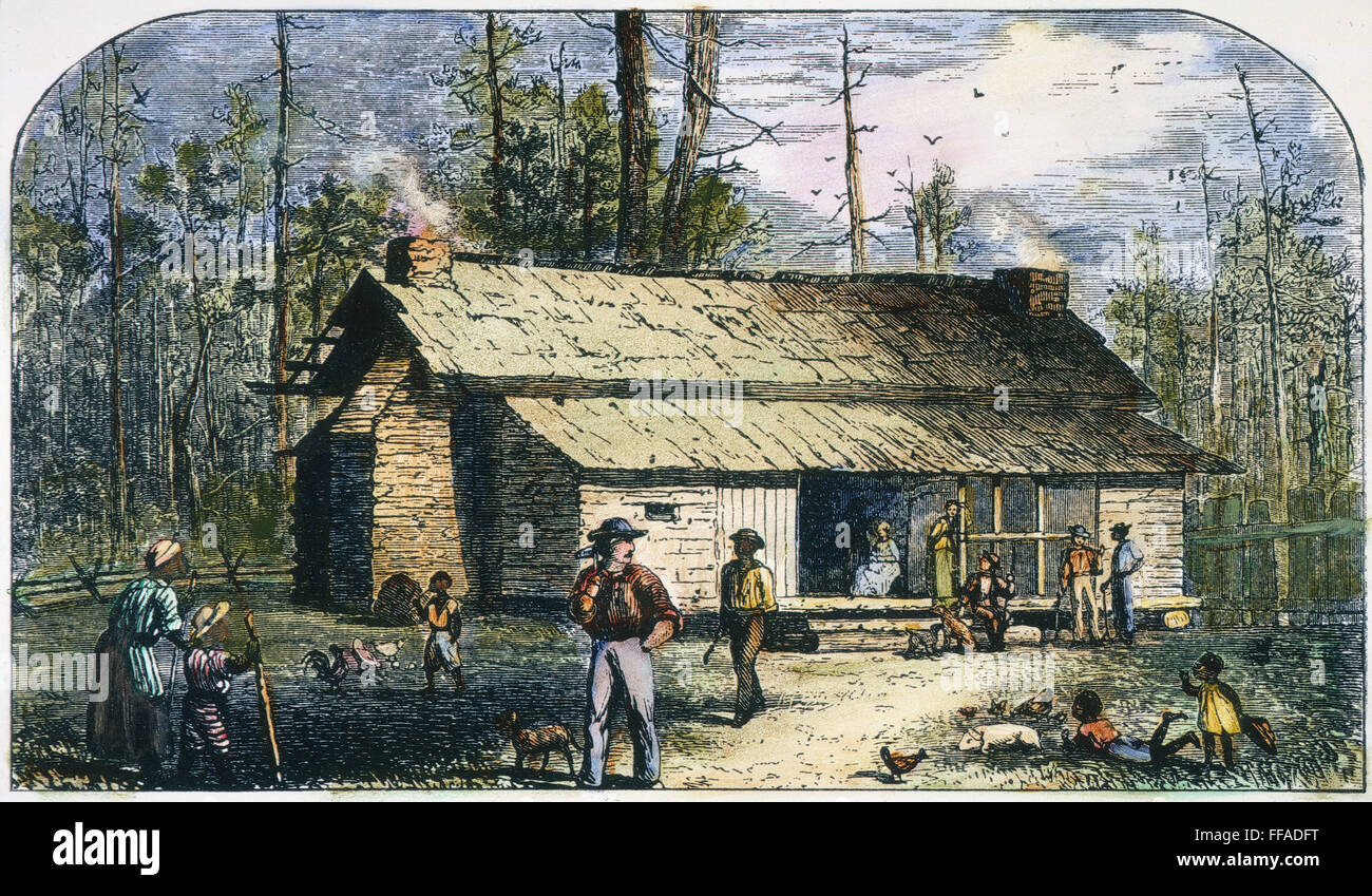 SETTLER'S HOME, MISSISSIPPI. /nA settler's home on the Pascagoula River, Mississippi, c1835: wood engraving, American, 1882. Stock Photo