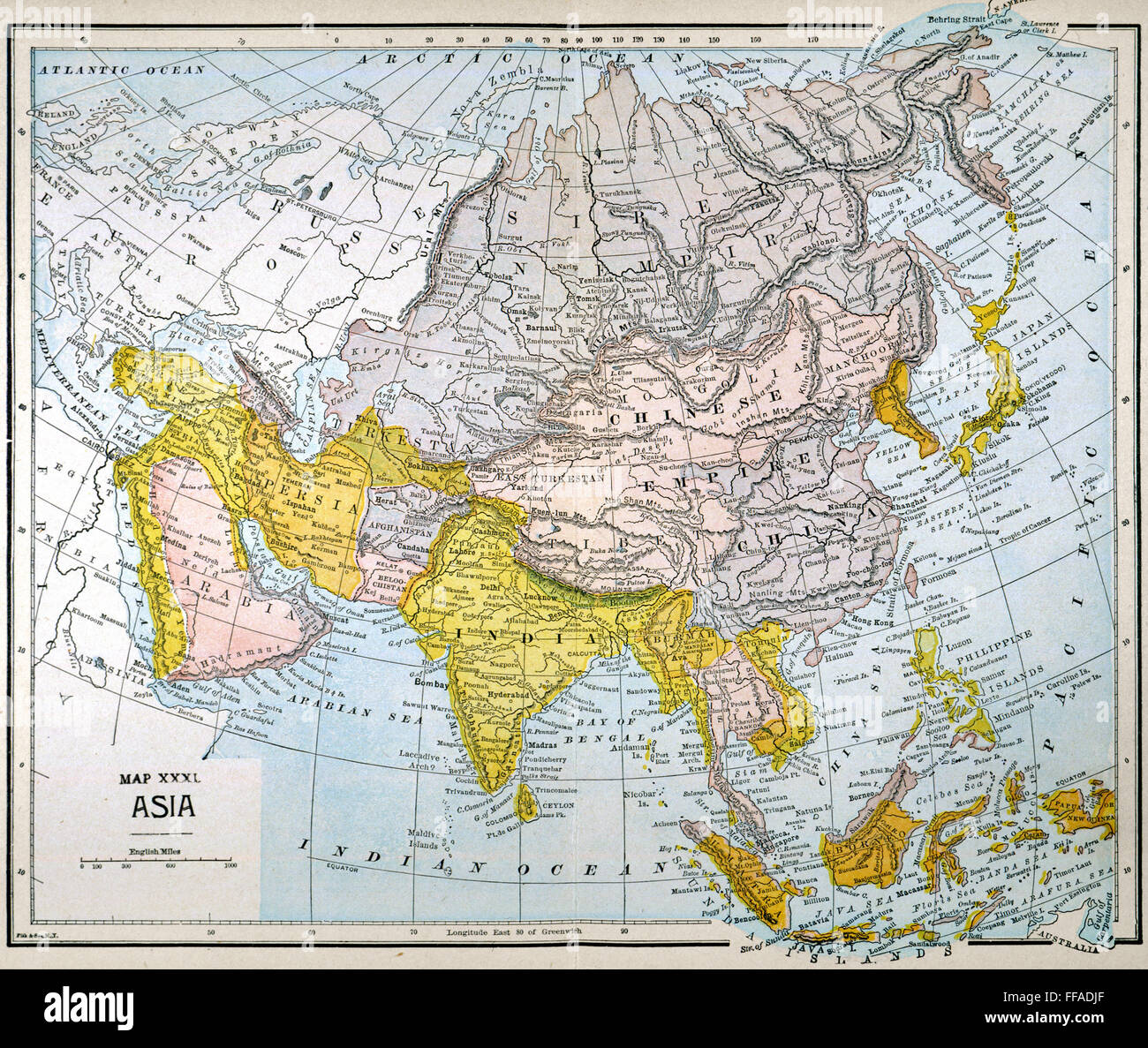 ASIA MAP LATE 19TH CENTURY. Stock Photo