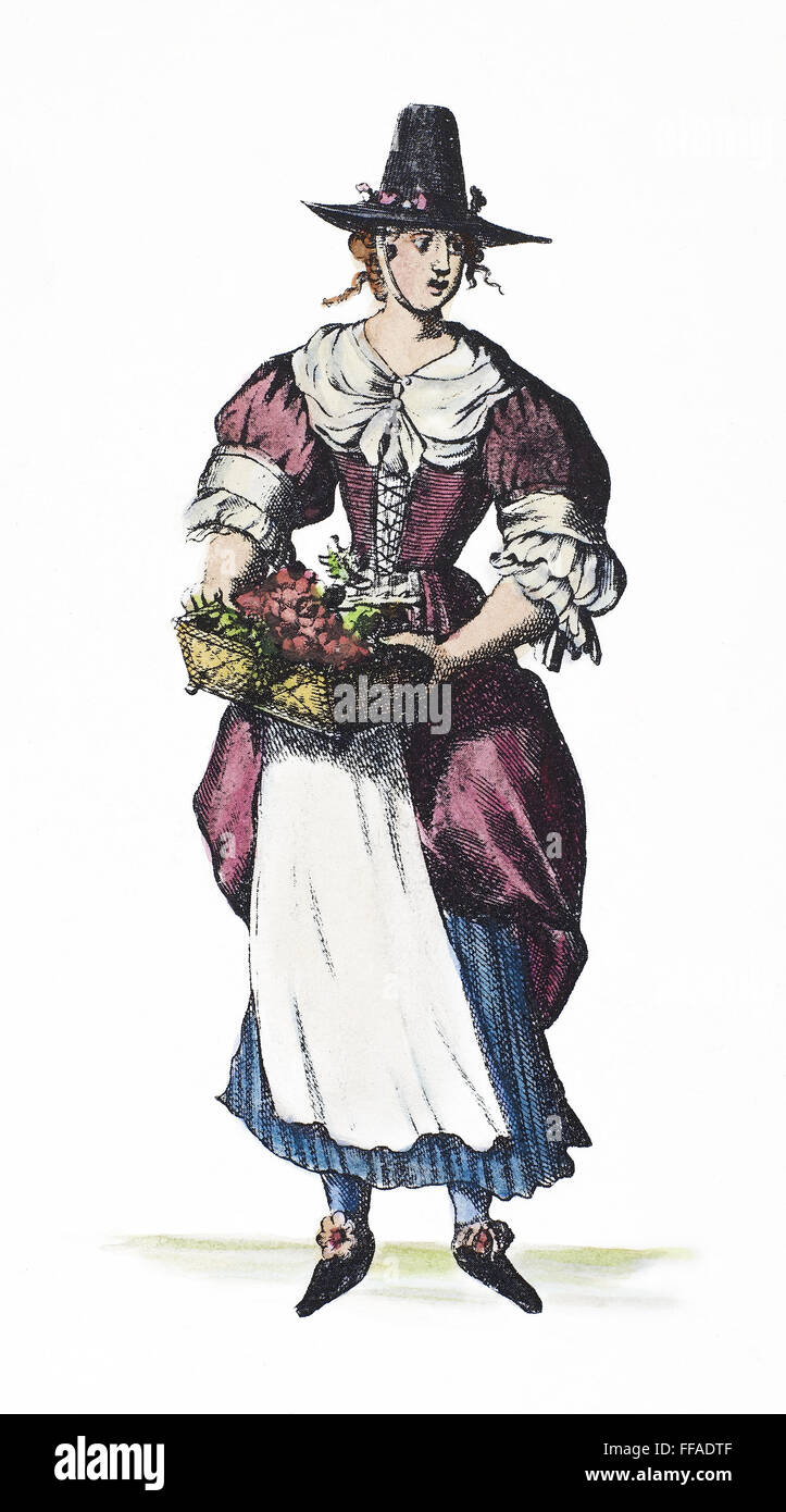QUAKER WOMAN 17th CENTURY. /nLine engraving, 17th century. Stock Photo