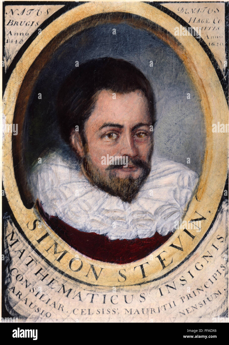 SIMON STEVIN (1548-1620). /nDutch mathematician: after a contemporary painting at the University of Leyden. Stock Photo