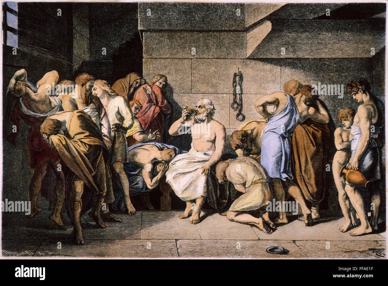 DEATH OF SOCRATES. /nWood engraving, German, 19h century. Stock Photo