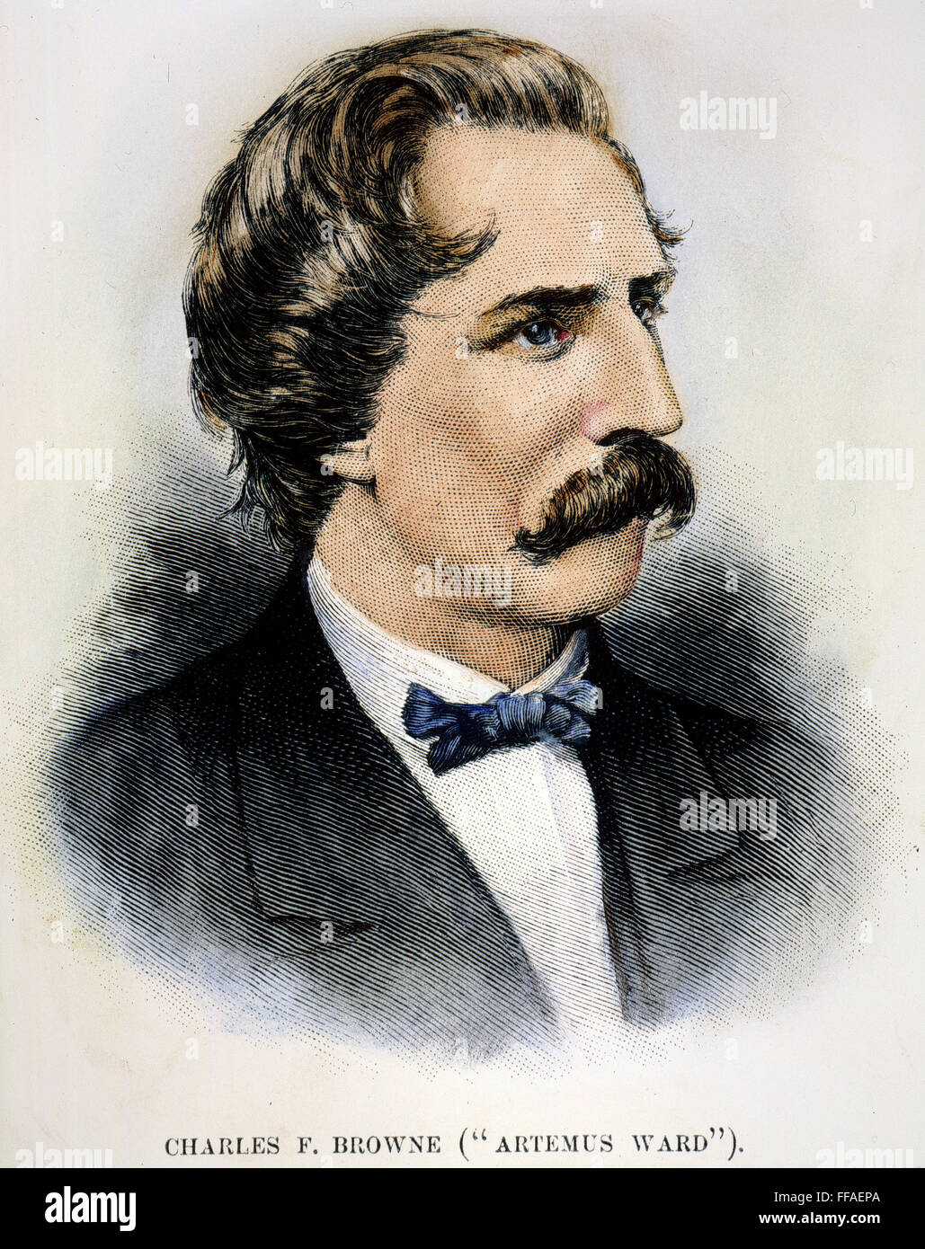 ARTEMUS WARD (1834-1867). /nPseudonym of Charles Farrar Browne, American humorist: wood engraving, American, 1867. Stock Photo