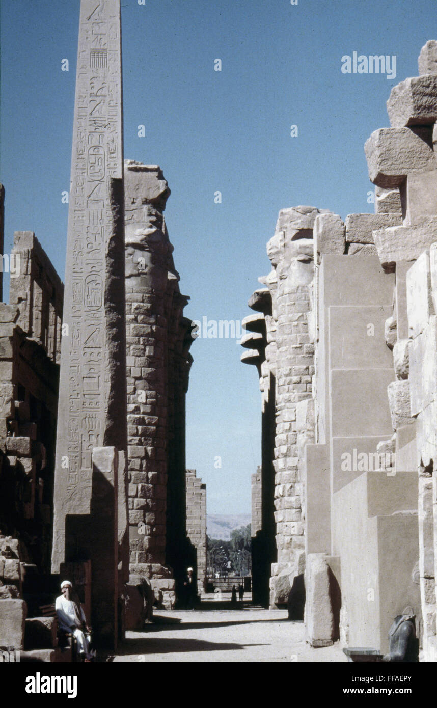 QUEEN HATSHEPSUT OBELISK. /nObelisk of Queen Hatshepsut at Karnak, 18th Dynasty. Stock Photo