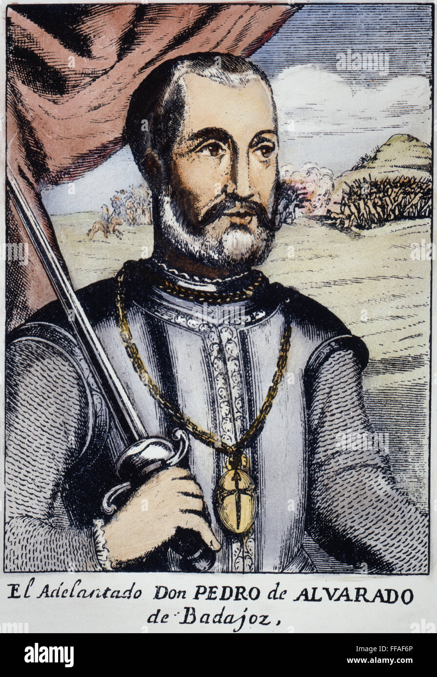 PEDRO DE ALVARADO (1495-1541). /nLine engraving, Spanish, early 17th century. Stock Photo