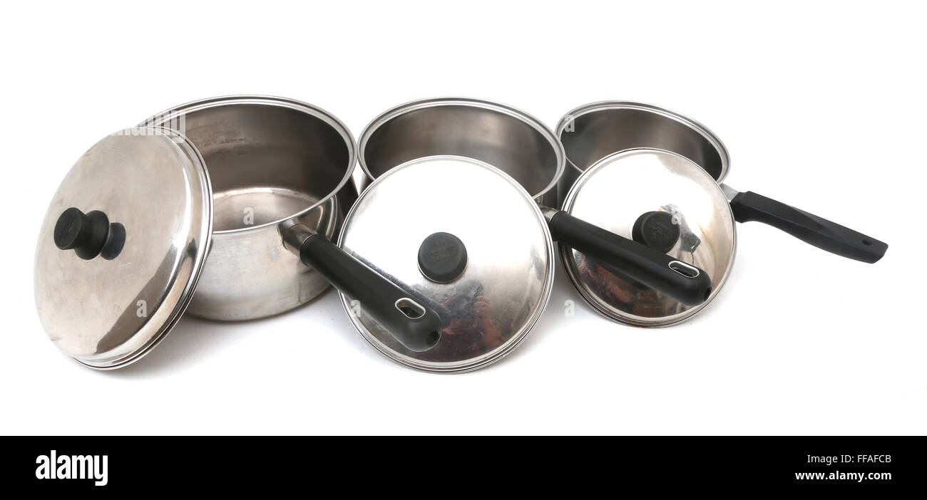 Stainless Steel Saucepans And Lids Stock Photo Alamy