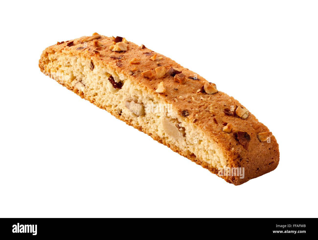 Biscotti Italian almond biscuits that are twice-baked, oblong-shaped, dry, crunchy, and often dipped in a drink. Stock Photo