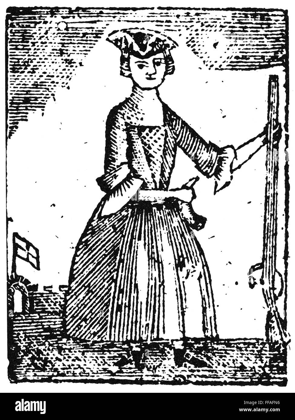 FEMALE CONTINENTAL SOLDIER. /nWoodcut, American, 1779. Stock Photo