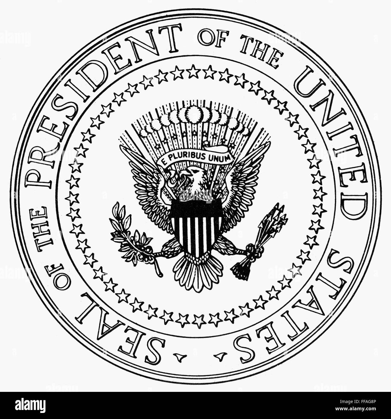 U.S. PRESIDENTIAL SEAL. /nThe seal of the President (48 stars). NOTE: SEALS OF THE FEDERAL GOVERNMENT ARE NOT IN THE PUBLIC DOMAIN AND MAY NOT BE USED FOR OTHER THAN OFFICIAL BUSINESS WITHOUT THE SPECIFIC AUTHORIZATION OF THE AGENCY INVOLVED. Stock Photo